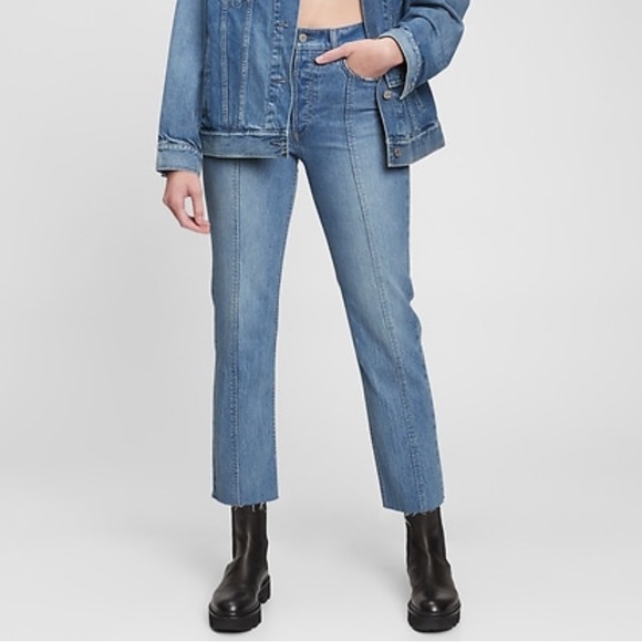 New Gap Straight Jeans High Rise Cheeky Washwell 28 short / cropped - Picture 1 of 6